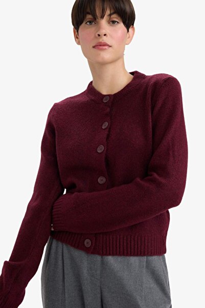 DeFacto Regular Fit Crew Neck Basic Plain Button Soft Touch Soft Knitwear Car...