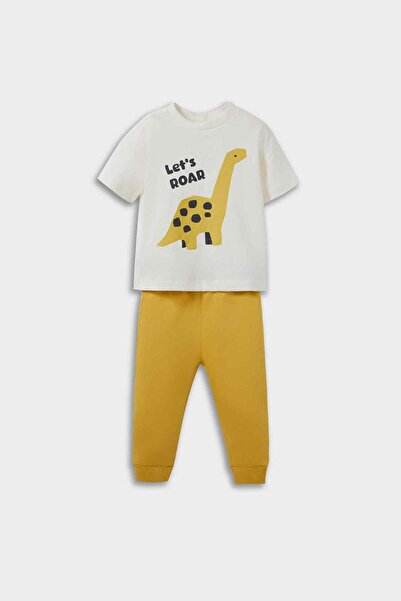 DeFacto 2Li Set Dinosaur Printed Short Sleeve T-Shirt Sweatpants Baby Boy F34...