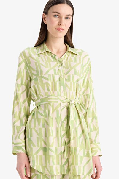 DeFacto Relax Fit Desenli Viskon Uzun Kollu Tunik D9753AX25SM