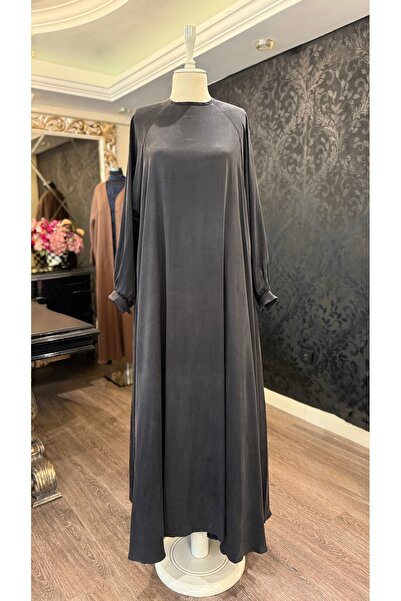 BukrinaCo Siyah taşlanmış kupra tesettür elbise