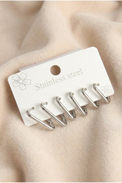 LYKOS طقم أقراط نسائية على شكل مثلث فضي اللون من الفولاذ