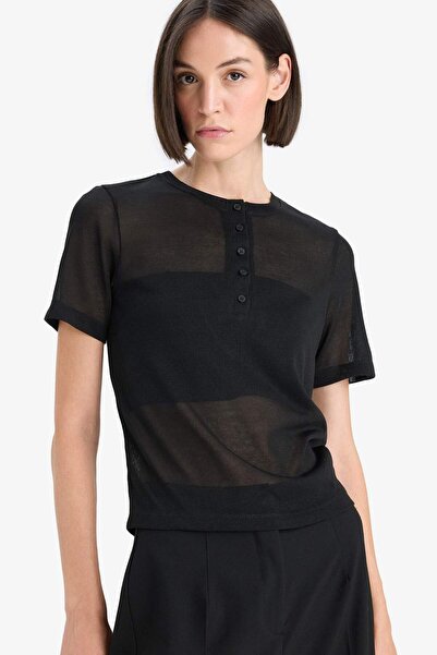 DeFacto Tricou cu mânecă scurtă Slim Fit guler rotund tricot texturat F9574AX...