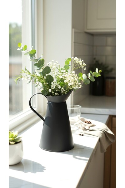 Home GreyfurtArt Dekoratif Siyah Vazo İbrik Çiçeklik Saksı Dekorasyon Eşyası ...