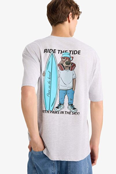 DeFacto Boxy Fit T-Shirt mit Rundhalsausschnitt und Rückendruck, kurzärmelig,...