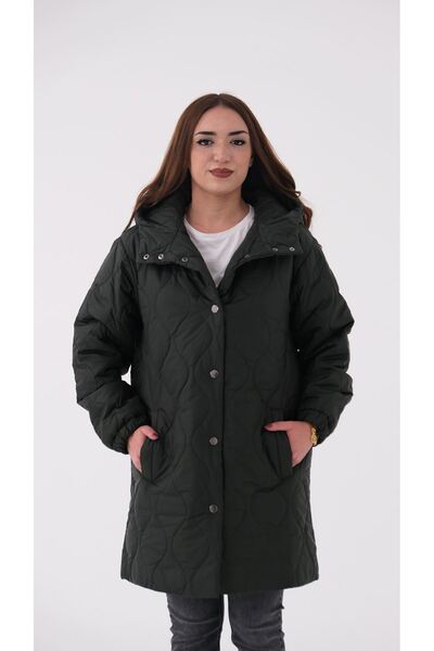 Blues Outlet معطف نسائي مبطن بغطاء للرأس منقوش باللون الأخضر