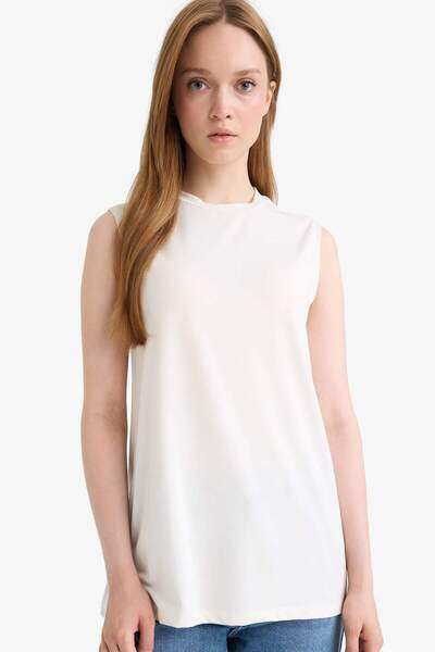 DeFacto Regular Fit Crew Neck Basic Plain Sleeveless Tunic F9753Ax25Hs