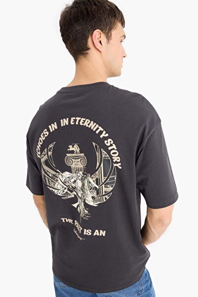 DeFacto %100 Pamuk Boxy Fit Baskılı Tişört F1092AX25AU