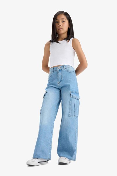 DeFacto Wideleg Cargo Fit Wide Leg Cargo Jean Pants with Pockets for Girls E5878A825Au