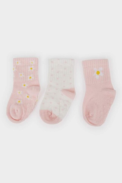 DeFacto Kız Bebek Kaydırmaz Taban 3lü Pamuklu Uzun Çorap E4768A5NS
