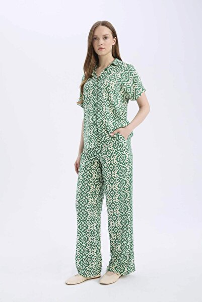 DeFacto بنطال ذو قصة عادية منقوش بخصر مطاطي وساق مستقيمة D8844AX25SP