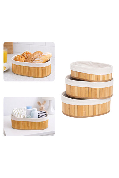 sengenegel سلة من الخيزران مكونة من 3 قطع - صندوق تخزين متعدد الأغراض مع بطان...