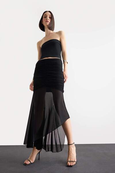 DeFacto Асиметрична драпирана миди пола F9024AX25SM