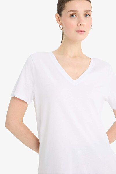 DeFacto Osnovna obična majica kratkih rukava sa V-izrezom regularnog kroja F4...