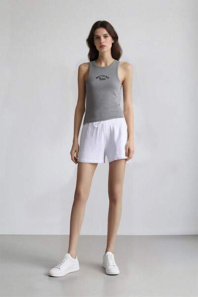 DeFacto 100% Cotton Relax Fit High Waist Short Leg White Muslin Shorts D0567A...