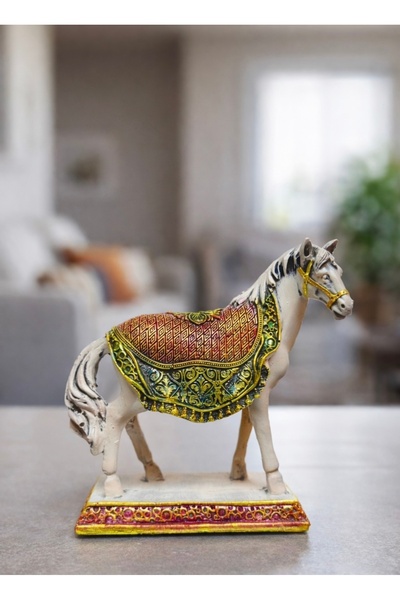 AYCEM Yaldız İşlemeli Semerli At Biblo Heykel Ev Ofis Dekor Vitrin Süsü (17x1...