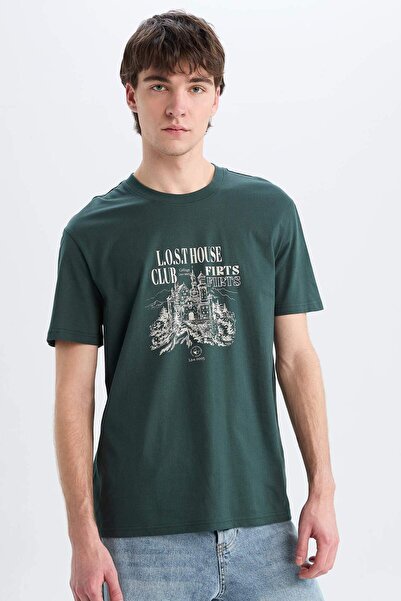 DeFacto Tricou cu mânecă scurtă imprimat cu decolteu rotund, 100% bumbac, E37...