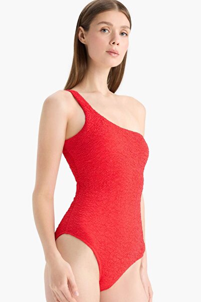 DeFacto Regular Fit Gofre Textured One-Shoulder Swimsuit E2575Ax25Sm