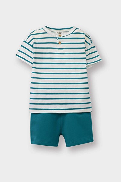DeFacto 2er-Set gestreiftes Kurzarm-T-Shirt und Shorts für Babys (Jungen) B69...