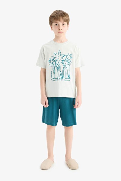 DeFacto %100 Pamuklu Baskılı Beli Lastikli Pijama Takımı Erkek Çocuk F1735A825HS