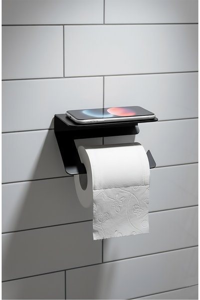 Işıl Concept Toilet Paper Holder, Toilet Paper Holder with Adhesive Phone Shelf, Toilet Paper Hanger with Phone Holder