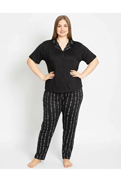 Pijamoni Γυναικείο Σετ Πιτζάμες Βισκόζης Μεγάλου Μεγέθους Κοντό μανίκι με κου...