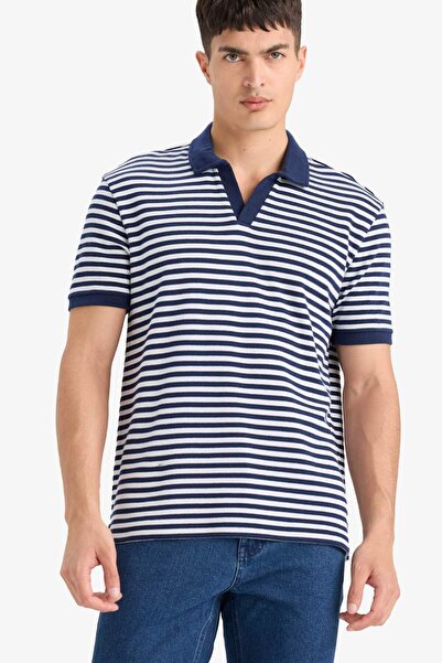 DeFacto Gestreiftes T-Shirt mit normaler Passform und Polokragen und kurzen Ä...