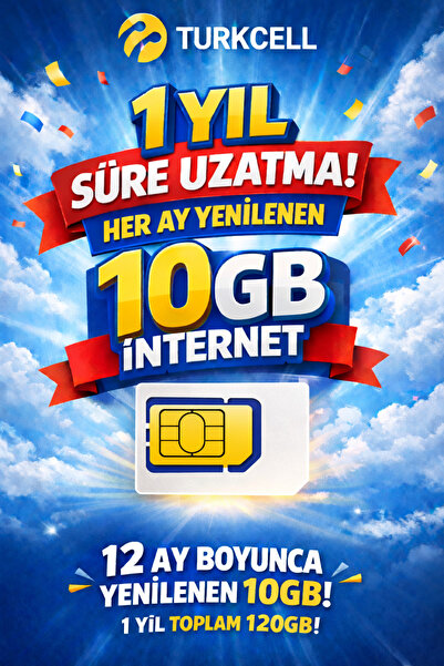TRCharger Sim Kart Hattı 1 Yıl Süre Uzatma – Aylık 10GB İnternet – 12 Ay 120G...