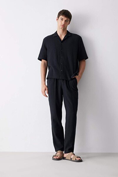 DeFacto Pantaloni de vară din muselină, din bumbac, cu picioare scurte, negri...