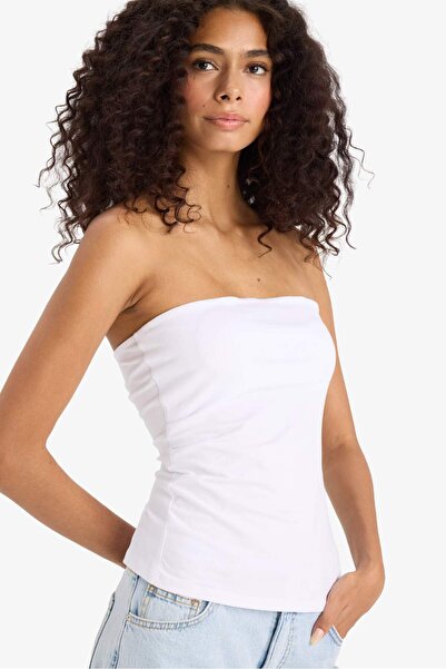 DeFacto Slim Fit Slim Fit Strapless White Blouse F4425Ax25Sm