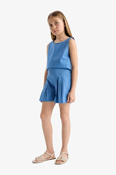 DeFacto Oxford 2-Piece Set Sleeveless Blouse Shorts Girls E4597A825Sm