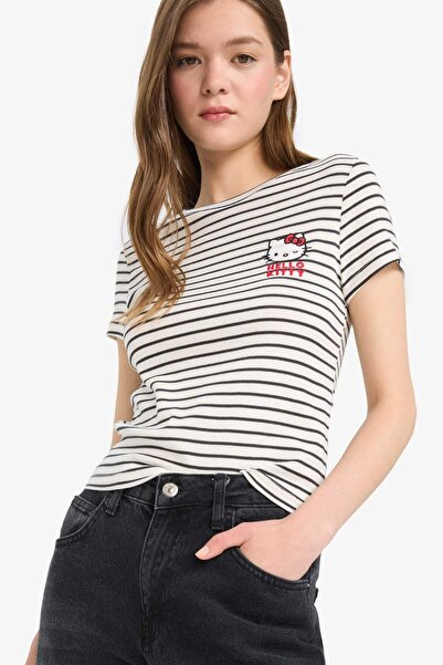 DeFacto Tricou cu dungi Hello Kitty din bumbac 100% F4566AX25SM