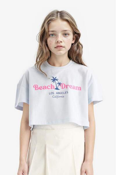 DeFacto Crop T-Shirt mit Rundhalsausschnitt und Print für Mädchen E0385A825SM