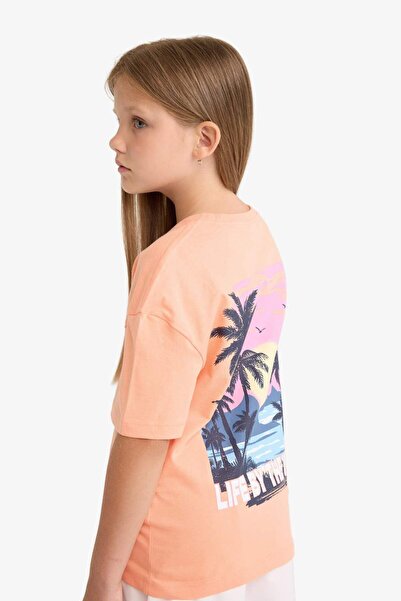 DeFacto Relax Fit T-Shirt mit Rundhalsausschnitt und Rückendruck, kurzärmelig...