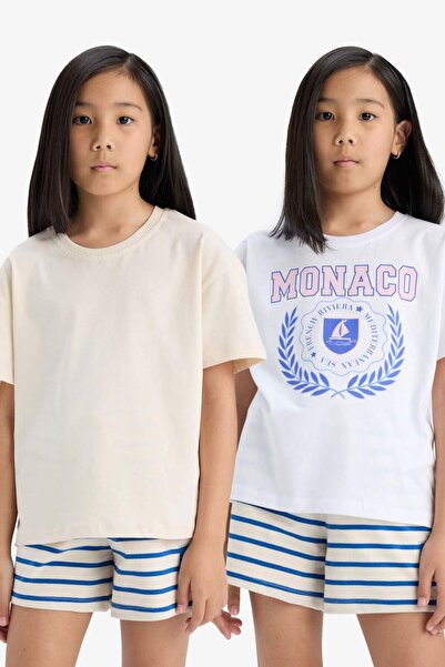 DeFacto Relax Fit Crew Neck 2-pack κοντομάνικο μπλουζάκι για κορίτσια D9430A8...