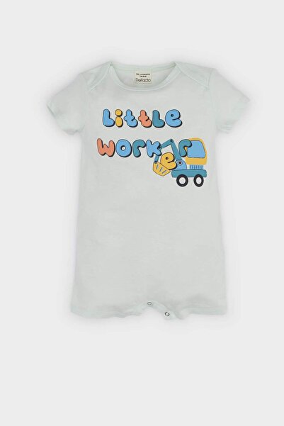 DeFacto Vehicle Printed Combed Cotton Short Sleeve Jumpsuit Baby Boy Newborn ...