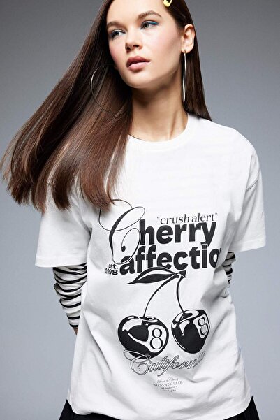 DeFacto oversized Φαρδιά μπλούζα με λαιμόκοψη με τύπωμα και κοντό μανίκι F264...