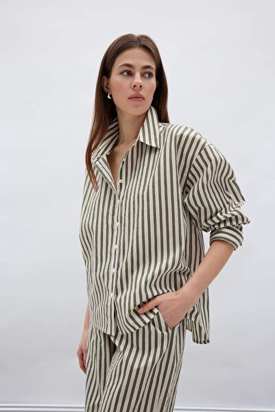 DeFacto Loose Fit Çizgili Poplin Uzun Kollu Gömlek F0403AX25SM