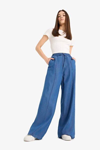 DeFacto Pull On Wide Leg Yüksek Bel Uzun Akışkan Kumaş Yıkamalı Pantolon D8243AX25SM