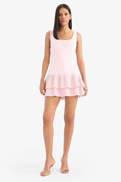 DeFacto Μίνι καλοκαιρινό φόρεμα με πλισέ λουράκι με τετράγωνο λαιμόκοψη F3323...