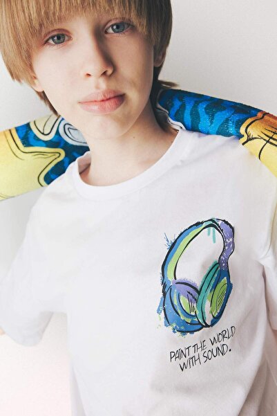 DeFacto Μπλουζάκι με στάμπα με λαιμόκοψη ποδηλάτου και κοντά μανίκια για αγόρ...