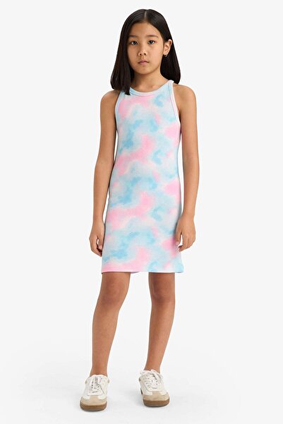 DeFacto Tie-Dye Patterned Ribbed Camisole Sleeveless Summer Dress for Girls B...