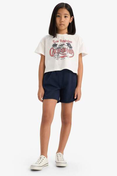 DeFacto 2-teiliges Set aus Baumwolle, bedrucktes Kurzarm-T-Shirt, Shorts mit ...