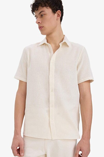 DeFacto %100 Pamuk Regular Fit Polo Yaka Keten Görünümlü Yazlık Kısa Kollu Gö...