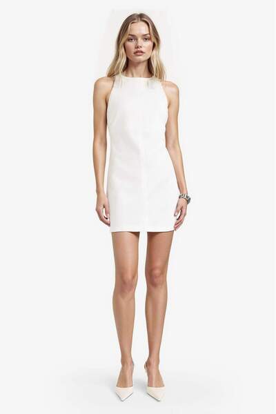 DeFacto Καγιάκ λαιμόκοψη Basic Απλό Αμάνικο Μίνι Λευκό Καλοκαιρινό Φόρεμα F17...