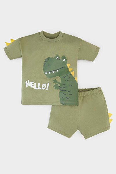 DeFacto 2Pcs Sets Dinosaur Printed Short Sleeve T-Shirt Shorts Baby Boy E8732...