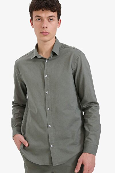 DeFacto Regular Fit Polo-Kragen Leinen Sommer Langarmshirt E1729AX25SP