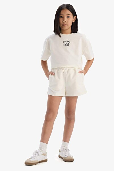 DeFacto طقم من قطعتين تي شيرت مطبوع بأكمام قصيرة وشورت بناتي E0730A825SM