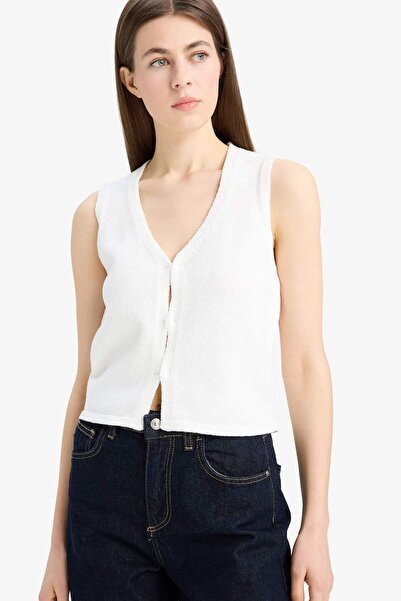 DeFacto Fitted V-Neck Basic Plain Buttoned Vest E9927Ax25Sm