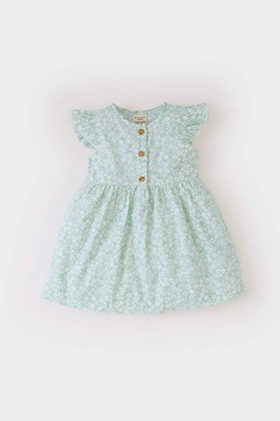 DeFacto Desenli Kısa Kollu Flamlı Poplin Yazlık Elbise Kız Bebek E0645A525SM