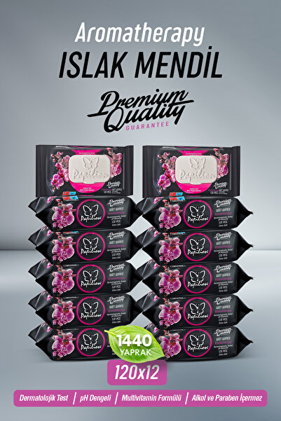 Papilion Aromatherapy Islak Mendil 120 Yaprak x 12 Paket (1440 Yaprak) Mega E...